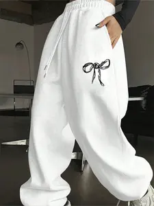 Tween Girls' Basic Casual Sweatpants, Butterfly Print Y2K Style Loose-Fit Wide-Leg Pants, Perfect for Autumn & Winter Seasons