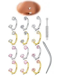 Stainless Steel Cz Nose Ring, 18g Heart Star Design, with Grabber Tool, Unisex Cartilage Earrings, Fashionable Jewelry Gift, Nose Piercings Kit