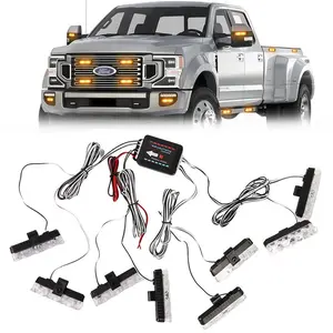 8PCS LED Grille Lights 3-Led Surface Mount LED Light Bar Beacon Lamp Off-Road for Cars DC12V