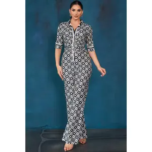 Half Sleeve Wide Leg Jumpsuit