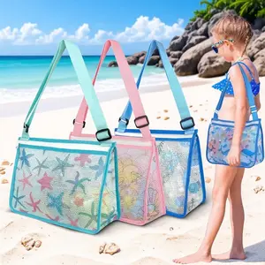 Beach Toy Mesh Bag for Kids, Zippered Shell Collector Tote, Portable Storage Net for Swim Gear, Picnic & Outdoor Play Accessories, Boys & Girls Beach Game Organizer.