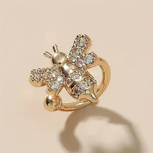 Mini Clip Earrings, Elegant Cute Bee Design with Sparkling Cubic Zirconia, Copper Costume Jewelry for Casual Attire or Parties