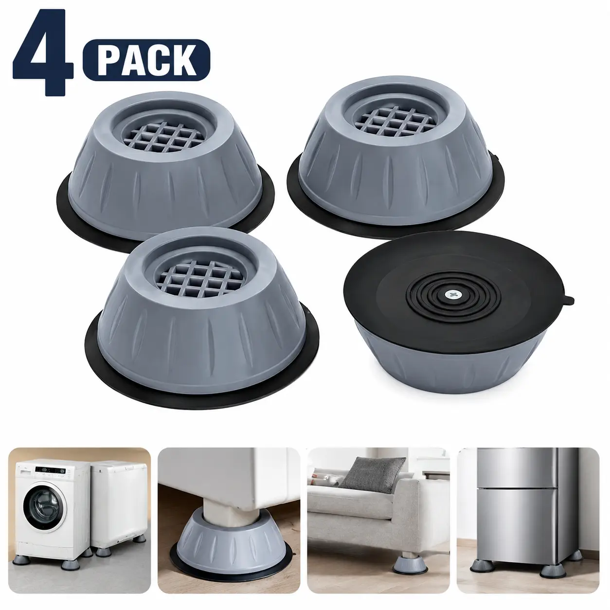 4-Count Sturdy Hard Plastic Rubber Furniture Pads - Anti-Slip, Wear-Resistant, Textured Honeycomb Base, Anti-Sliding for Under Appliance or Furniture Legs (Washing Machine, Refrigerator)