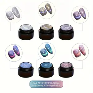 OsNailmall 6pcs/set Nail Cat Eye Thread Shell Nail Gel Polish Light, Pearl Gel Soak off UV Gel Color Varnish, Pearl Shell Manicure for Nails Art Nail Care