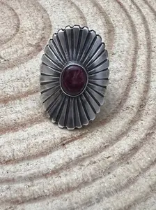 Concho Ring with Purple Spiny Oyster by Raymond Coriz - Size 7+ adjustable