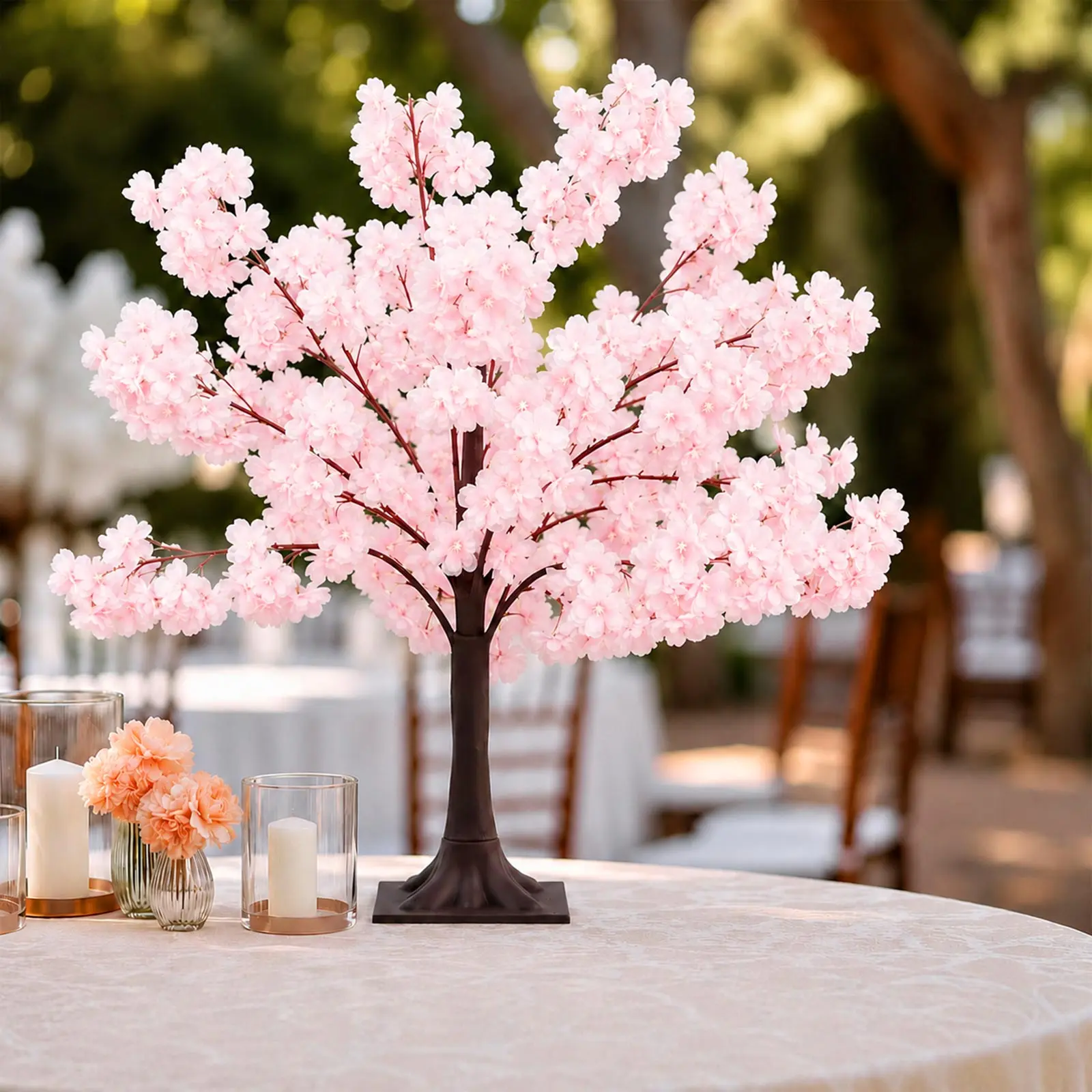 Artificial Cherry Blossom Tree Centerpiece 3ft Blush – Silk Sakura Wishing Tree with Metal Base