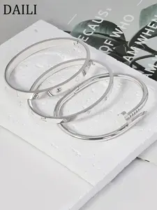 3pcs 18K Gold Plated Stainless Steel Four-Leaf Clover Nail Bracelet, Heart Cuff Bracelet, Women's Party Daily Wear, European American Style, Cubic Zirconia Wristband, Wedding Jewelry Set, Gift For Girls Women