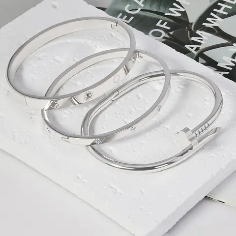 1-3Pcs Fashion Stainless Steel Clover Nail Bracelet, Elegant Heart Pattern, Perfect for Parties, Daily Wear, Wedding Jewelry Set, Gift for Women