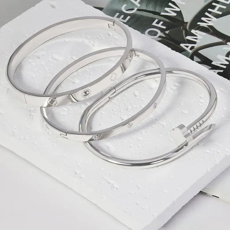 1-3Pcs Fashion Stainless Steel Clover Nail Bracelet, Elegant Heart Pattern, Perfect for Parties, Daily Wear, Wedding Jewelry Set, Gift for Women
