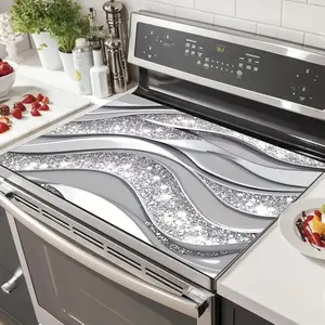 Silver Color Anti-Slip Rubber Grill Mat, Stove Panel Protector, Perfect for Home Kitchen Decor, Multi-Purpose Stove Cover, Fits Oven, Washer, Dryer