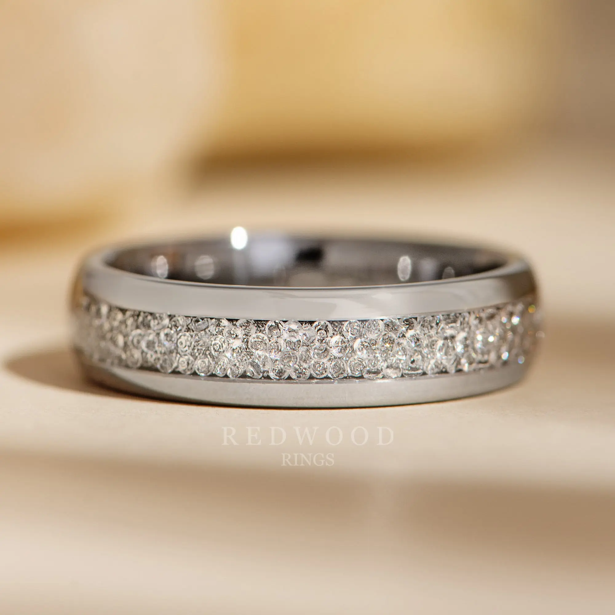 Silver Tungsten Ring With Lab-Grown Diamond Inlay - 6MM