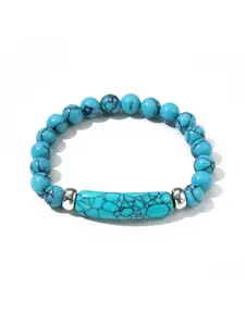 Healing Crystal Stack Bracelet, Natural Stone Bar & Round Bead Wristband for Boho Vibes