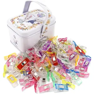 Multipurpose Sewing Clips,  Plastic Clips Sewing Notions for Sewing Quilting Supplies Crafting Tools, Assorted Colors, 100 count Clips with Tin Box