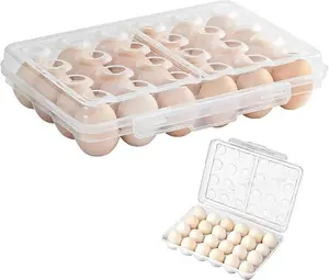 Egg Storage Container for 24 Eggs,Clear Egg Container for Fridge With Lid,Egg Dispenser Organizer with Safety Buckle,for Fridge Outdoor Kitchen Travel