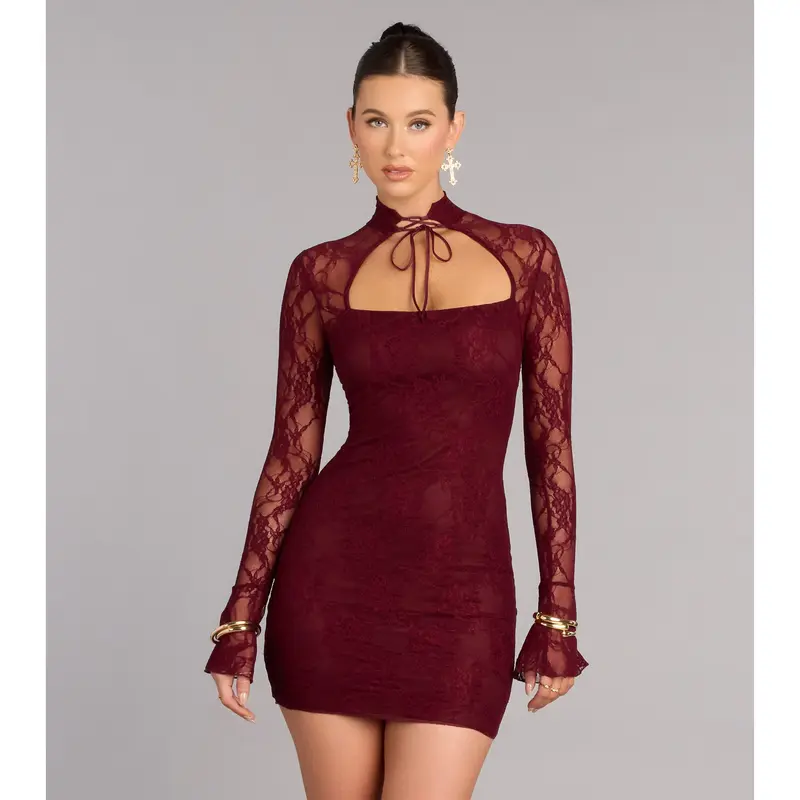 knee length dresses for ladies Women's Rosebud Dreams Black Lace Embroidered Mini Dress | Size: S