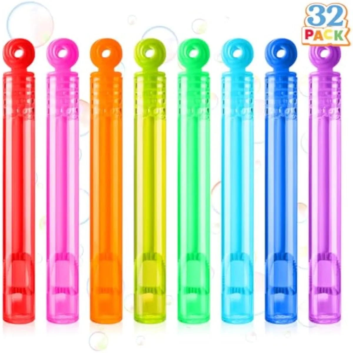 32 Pack Mini Bubble Wands, 8 Colors Circle Party Favors for Kids, Goodie Bag Stuffers, Treasure Box Toys, Classroom Prizes for Boys Girls