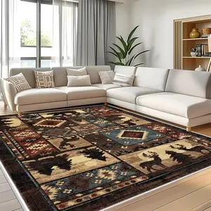 Crystal Velvet Forest Animal Geometric Pattern Rug, Waterproof, Soft Comfortable Mat, Decorative Area Rug, Door Mat, Kitchen, Living Room, Bedroom, Hallway, Durable Area Rugs