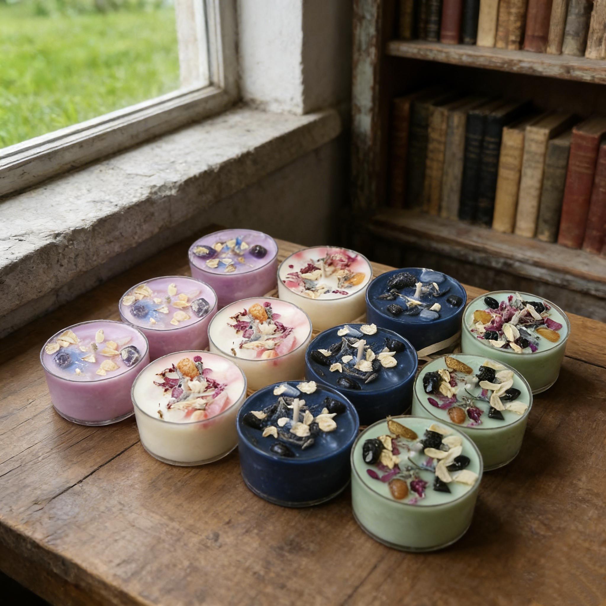 12-piece set of crystal tea candles with 4 scents, soy wax aromatherapy candles, handmade crystal dried flower decorations, home fragrance, great gift. Includes a mix of 4 different scents, suitable as a gift for any candle lover decor