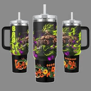 Broly Super Legendary Saiyan Energy 40oz Stainless Steel Insulated Tumbler Mug with Handle & Straw Dragon Fans