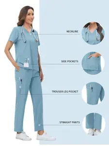 SPA Salon Workwear Set | Women's Breathable Soft Short Sleeve Top with Straight Pants for Pet Hospital Staff, Spa Therapists, Nail & Beauty Technicians, and Senior Care Professionals