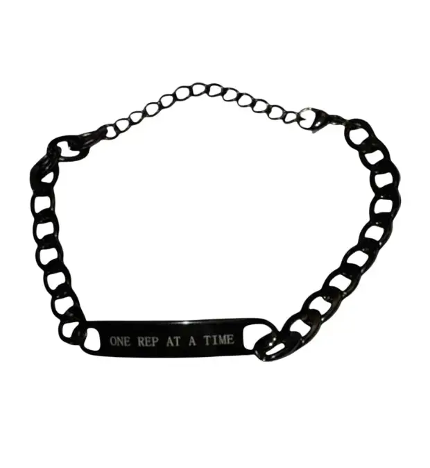 "One Rep At A Time" Durable Stainless Steel Bar Bracelet, Adjustable Everyday Wear Fashion Accessory, Durable Bracelet