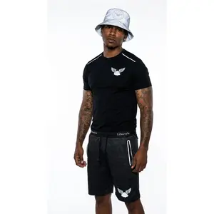 Men's iLLionaire Reflective Perforated Shorts Set - Breathable 3M Reflective Mesh Set - Black