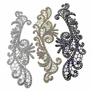 zsbszc New Mirror pair embroidered patch gold silver black bud silk diamond applique sewing dancedress cloth accesory ZA009
