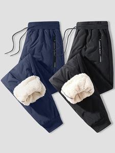 men's letter print zipper pocket drawstring waist thermal lined pants, regular fit casual waterproof windproof warm trousers for fall & winter, men's bottoms for outdoor activities, pants for men