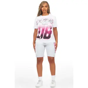 Shajara White/Heather Grey T-Shirt Short Set