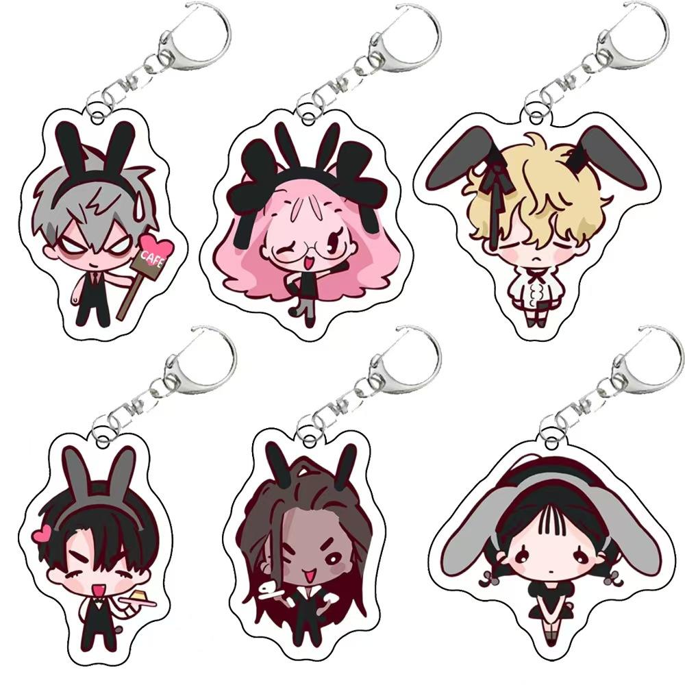 Alien Stage 6pcs Stained Glass Acrylic Keychain from Korea Pop-up Rabbit Cafe Cute Student Backpack Accessory Birthday Gifts for Boys Girls Pop-up Rabbit Design Alien Stage Figure