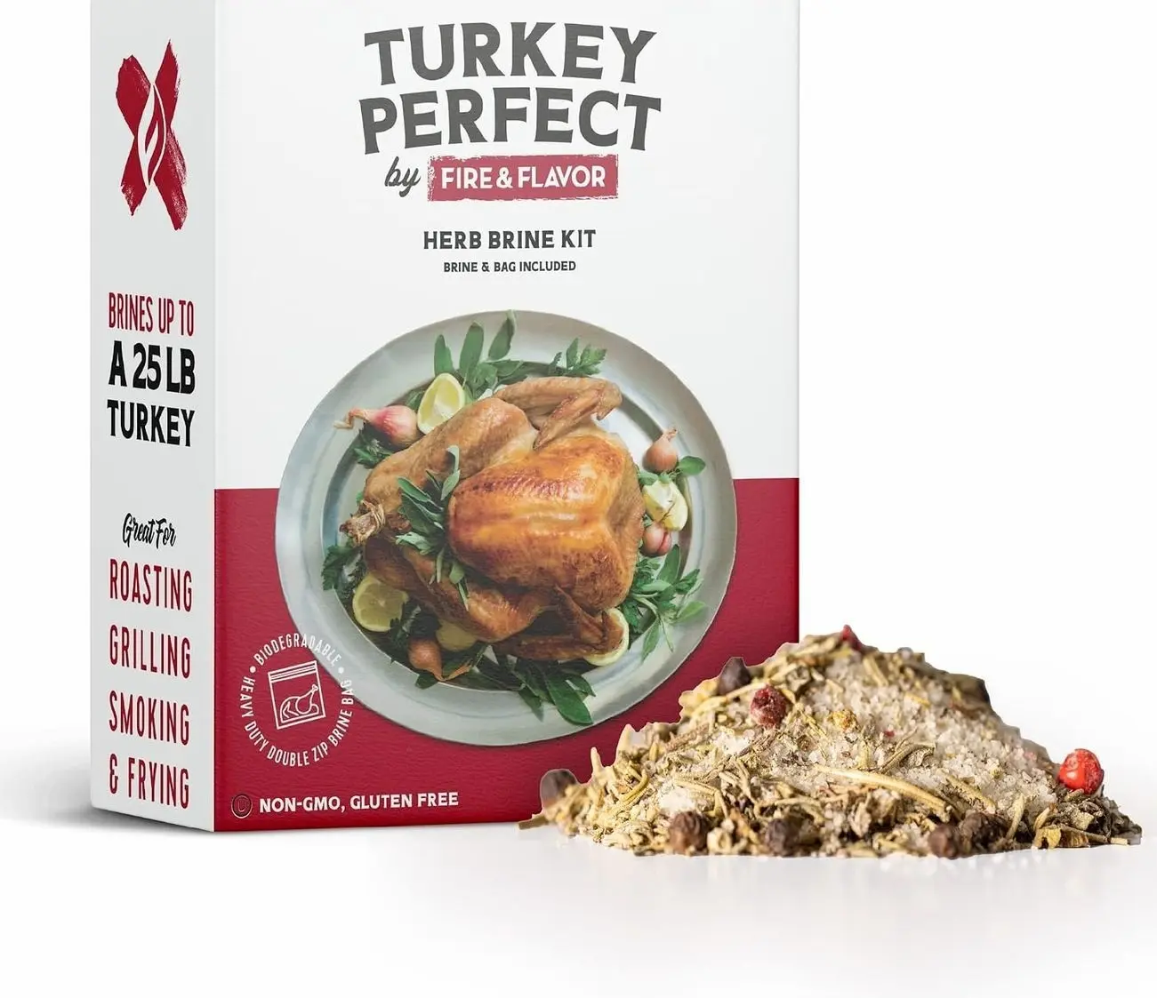 Fire & Flavor Apple Sage Turkey Perfect Brine - Turkey Brine Kit with Bag for Roasting, Grilling, Smoking, and Frying - Brining Seasonings for Cooking and Turkey Brine Bag - Turkey Brine and Rub Kit