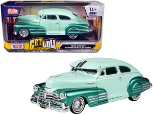 1948 Chevrolet Aerosedan Fleetside Lowrider Pastel Green & Green Met. Two-Tone "Get Low" 1/24 Diecast Model Car by Motormax