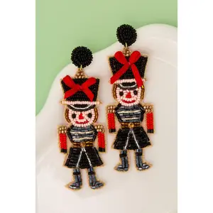 Anna Christmas Nutcracker Seed Beaded Post Earrings