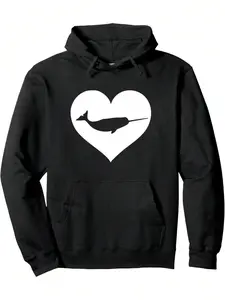 Comfortable Casual Soft Classic Fashion Hoodie Black Unisex Pullover Narwhal Lovers Gift, Suitable for Girls and Women who Like Narwhals Everyday Fit