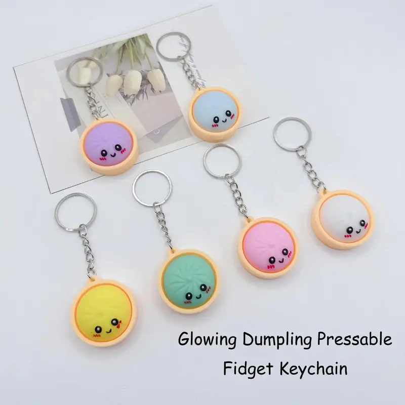 6 Cute Dumpling Pressable Fidget Keychains - PVC Food-Shaped Charms, Wear-Resistant Stress Relief Toys for Daily Use, Party Gifts & School Prizes, Mini Useful Gifts, Cool Gifts for Kids