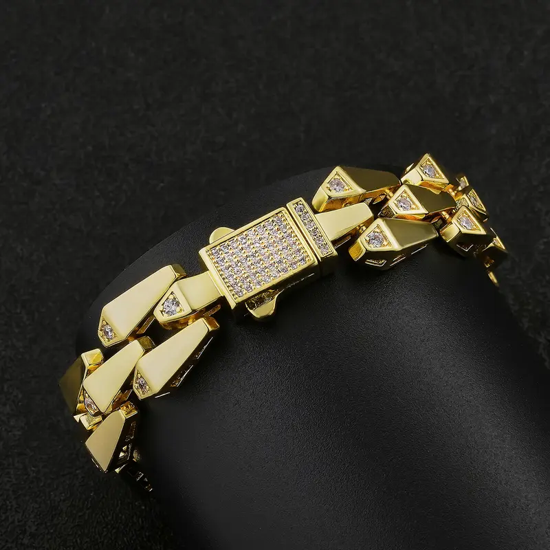 1PC ICED CHICS hip-hop Cuban chain bracelet, street casual style, copper inlaid zircon, suitable for both men and women, couple style, multiple sizes available, no color change, suitable for daily wear, Bracelet Jewelry, Trendy Jewellery Accessories
