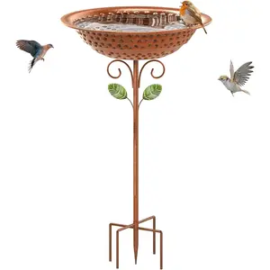 Metal Bird Bath for Outside Garden Birdbath Bowl, 42.1" Height Bird Feeders for Outdoors with 5 Prongs Base Stake, Standing Birdfeeders Bath Bowl for Yard Lawn Decor ( Copper)