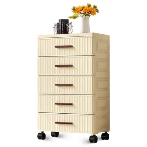 Plastic Drawer Storage, Plastic Storage Drawers for Clothes With Wheels, Fluted Design Chest Of Drawers for Bedroom, Length 48cm