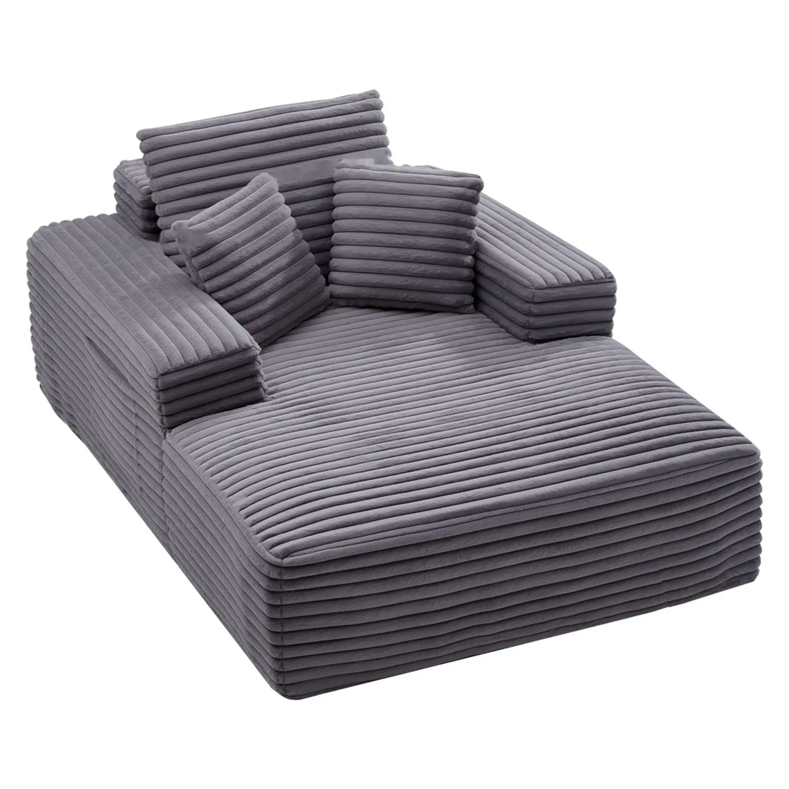 Chaise Lounge Chair, 54-Inch Boneless Chaise Lounge Indoor, Modern Upholstered Oversized Reading Chair With Throw Pillows And Armrests, Sofa Couch Deep Seat Sleeper For Living Room And Bedroom, Grey