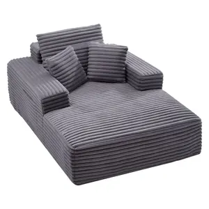 Chaise Lounge Chair, 54-Inch Boneless Chaise Lounge Indoor, Modern Upholstered Oversized Reading Chair With Throw Pillows And Armrests, Sofa Couch Deep Seat Sleeper For Living Room And Bedroom, Grey