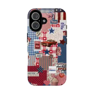 Retro American Vintage Collage Tough Phone Case, Patriotic Red White Blue Phone Cover, Gift, Protective Cover