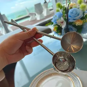 Stainless Steel Long Handle Soup Spoon, Deepened Bowl Design, Hot Oil Pouring Spoon, Universal Serving Utensil, Premium Quality, Spoons Set, Kitchen Utensils