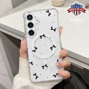 Magnetic Phone Case for Samsung Galaxy S24 Plus S25 Ultra S23 FE Ultra S22+ Simple Black Bow  Pattern TPU Trendy Shockproof Anti-Scratch Stylish Smartphone Cover