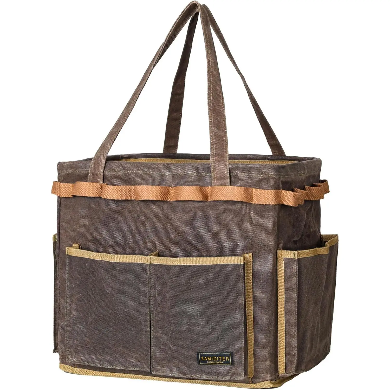 Men's Open-Top Wire Frame Tool Tote Bag, Portable Self-Standing Water Resistant Rectangular Shape with 6 Pockets, 23 Hanging Holes, Hanging Hooks, Collapsible Reusable Design, Easy Access, 14"x13"x10", Grey