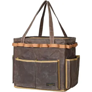 Self-Standing Tool Bag with 6 Pockets & 23 Hanging Holes - Collapsible Reusable Wire Frame Rectangular Basket, Easy Tool Access, 14" x 13" x 10" | Grey
