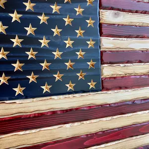 Rustic Wooden American Flag - Distressed Farmhouse Wall Decor, Wood Wall Art, Reusable Fourth of July Decoration, Patriotic Independence Day Gift, Rectangular Wooden Sign, Rectangle Design for Home Decor, Rustic Farmhouse Decor