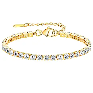 OIDEA Women's Gold Cubic Zirconia Adjustable Tennis Bracelet, 18+ Years, Everyday Glam, Adjustable Fit, All Seasons, Birthday & Wedding Gift