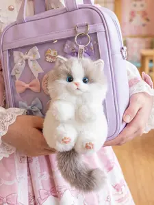 1pc Cute Realistic Plush Keychain ,Soft, Stuffed Cat Charm Accessory. An Ideal Bag Charm and Small Gift for Parties and Events. This Fluffy Cat Keychain Features a Soft, Puffy Texture,Making It the Perfect Choice for Holiday and Birthday Gifting.