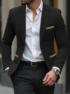 Men's Colorblock Blazer Jacket, Long Sleeve Casual Suit Coat, Fashionable Versatile Outerwear for Any Occasion