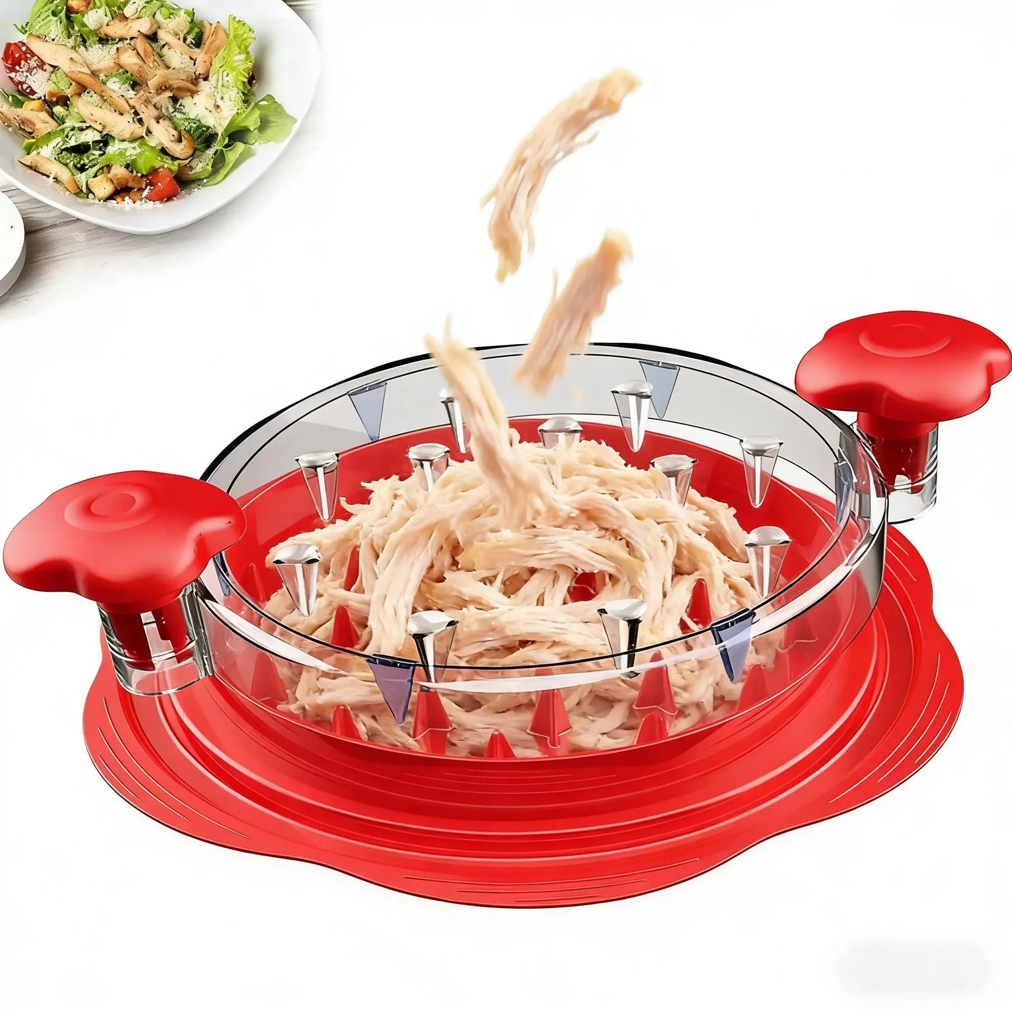 Professional Chicken Shredder, Chicken Shredder Large Chicken Breast Shredder Tool Twist with Brush&Fork, Suitable for Pork Beef Chicken, Strong Anti-Slip Strip, Visible Meat Shredder Machine
